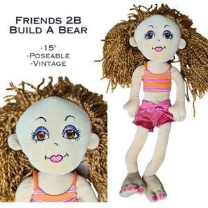 Friends 2B Build A Bear Doll 15" Vintage Cloth Poseable Pink Shorts Striped Top